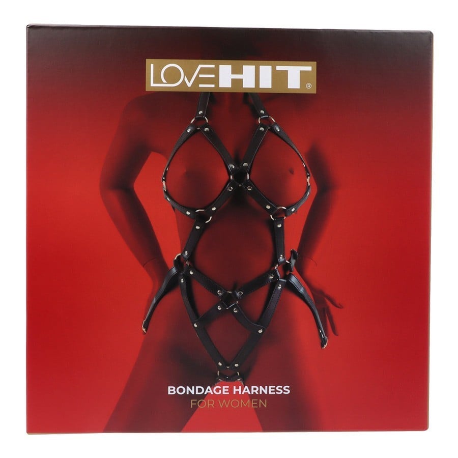 Virgite Love Hit Women's Bondage Body Harness Mod. 2, čierny koženkový postroj pre ženy