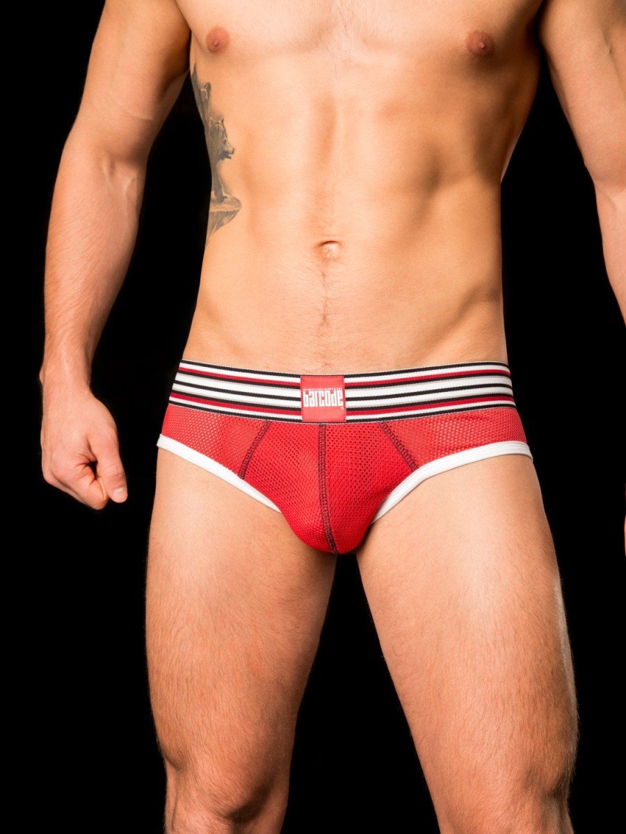 Jocksy Barcode Berlin Backless Brief Bond Street červeno-bílé S, pánské jocksy