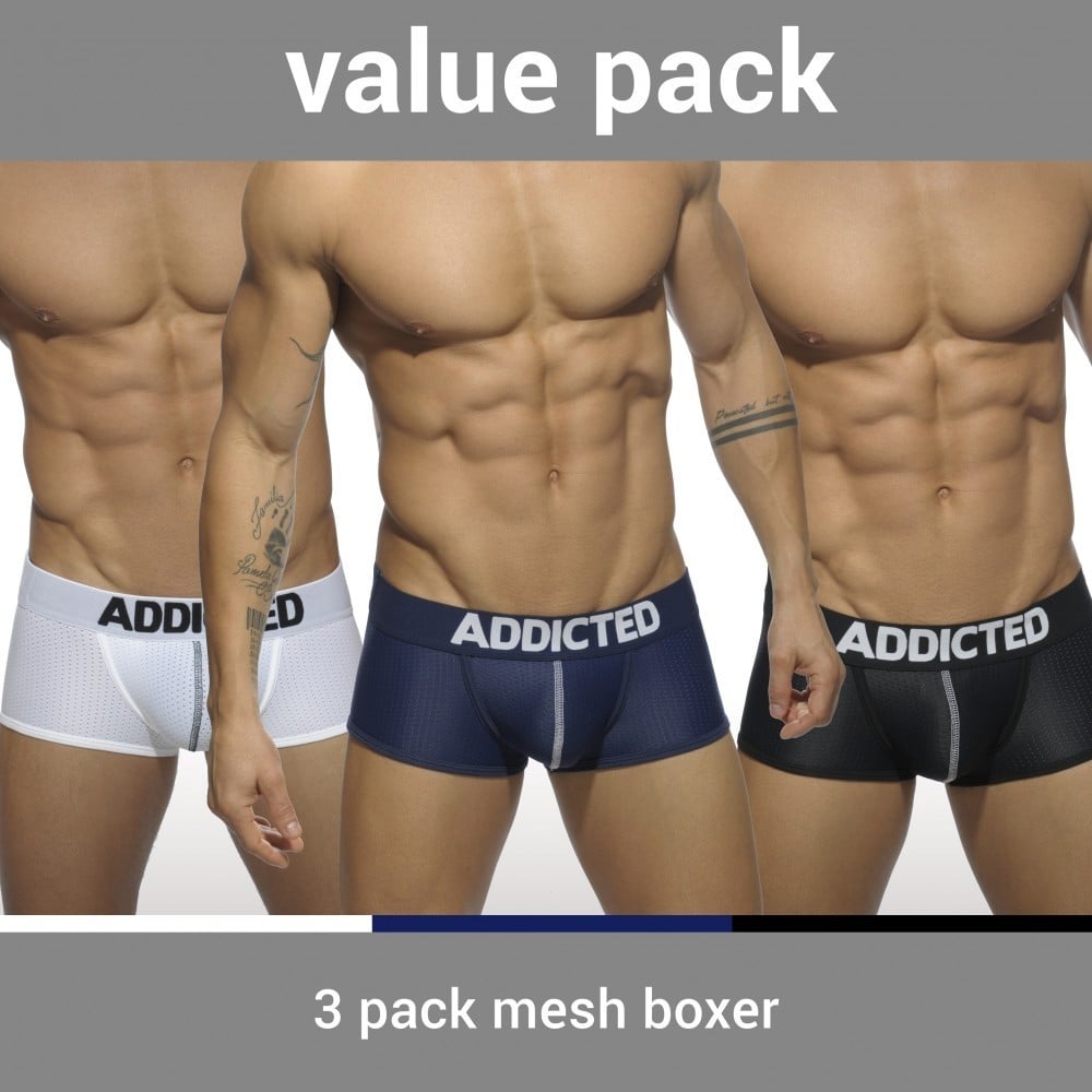 Boxerky Addicted AD477P Mesh Boxer Push Up 3 ks XL, výhodné balení 3 pánských push-up boxerek