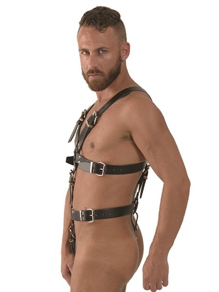 Postroj Mister B Master Harness M, černý celotělový pánský kožený harness