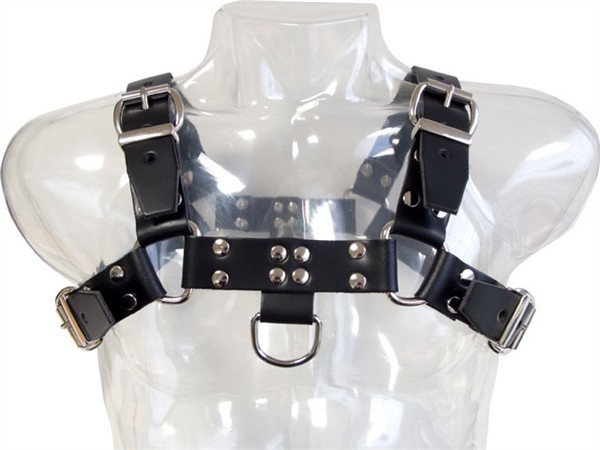 Kožený postroj Mister B Chest Harness Saddle Leather černý L, pánský kožený harness