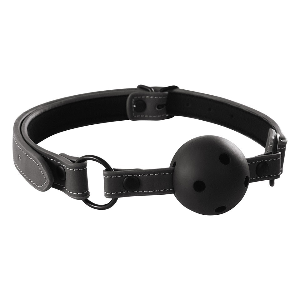 NS Novelties Renegade Bondage Ball Gag, černý vinylový roubík s míčkem 4,5 cm