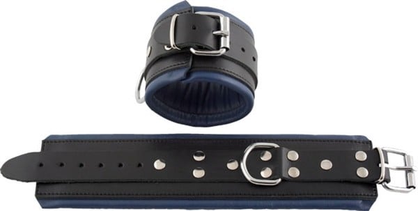Mister B Leather Ankle Restraints with Blue Padding