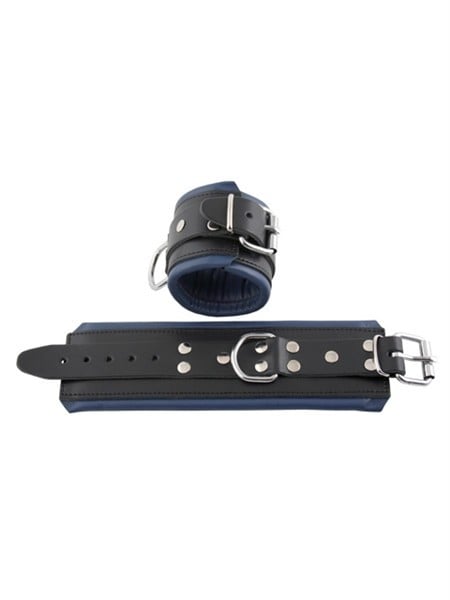 Mister B Leather Wrist Restraints with Blue Padding