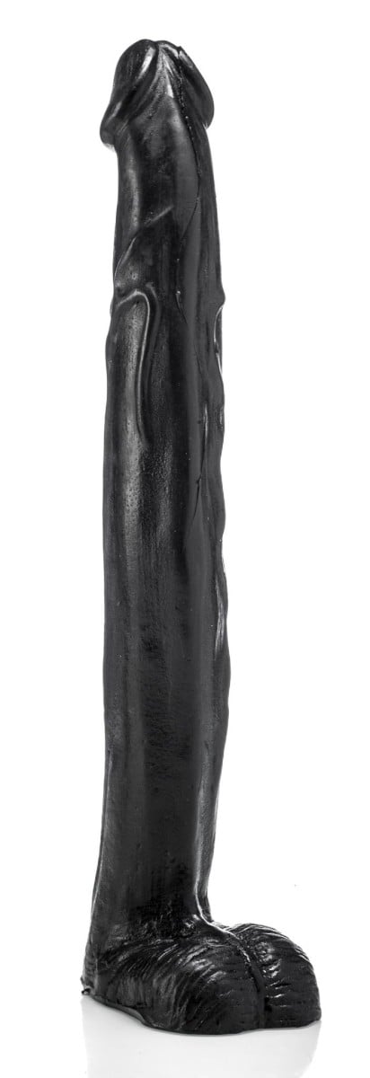 HardToys Chris, dlhé čierne vinylové análne dildo 47,5 x 5–6 cm