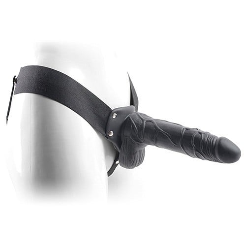 Duté připínací dildo s postrojem Toyz4Lovers Real Rapture 8″ černé, unisex strap-on postroj s dildem 20,5 x 5 cm