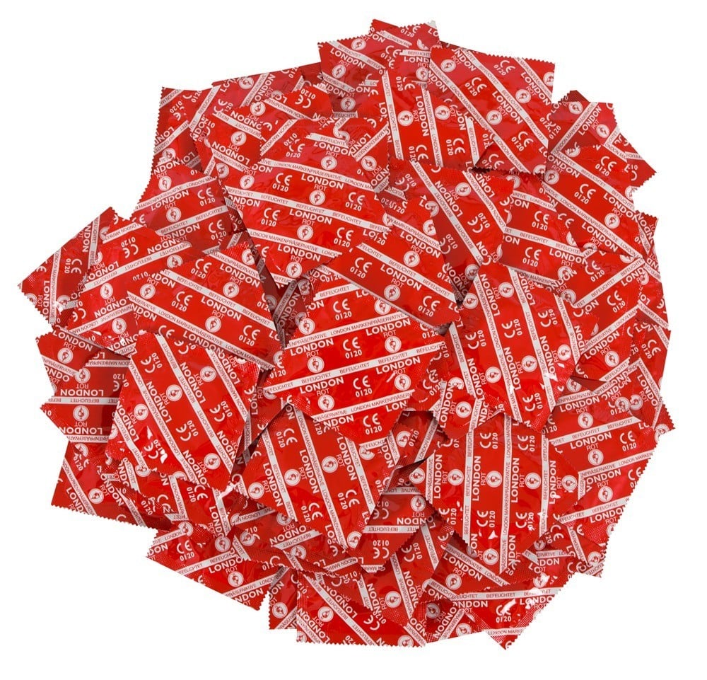 Durex London Red 100 Pack, latexové kondomy s jahodovým aroma