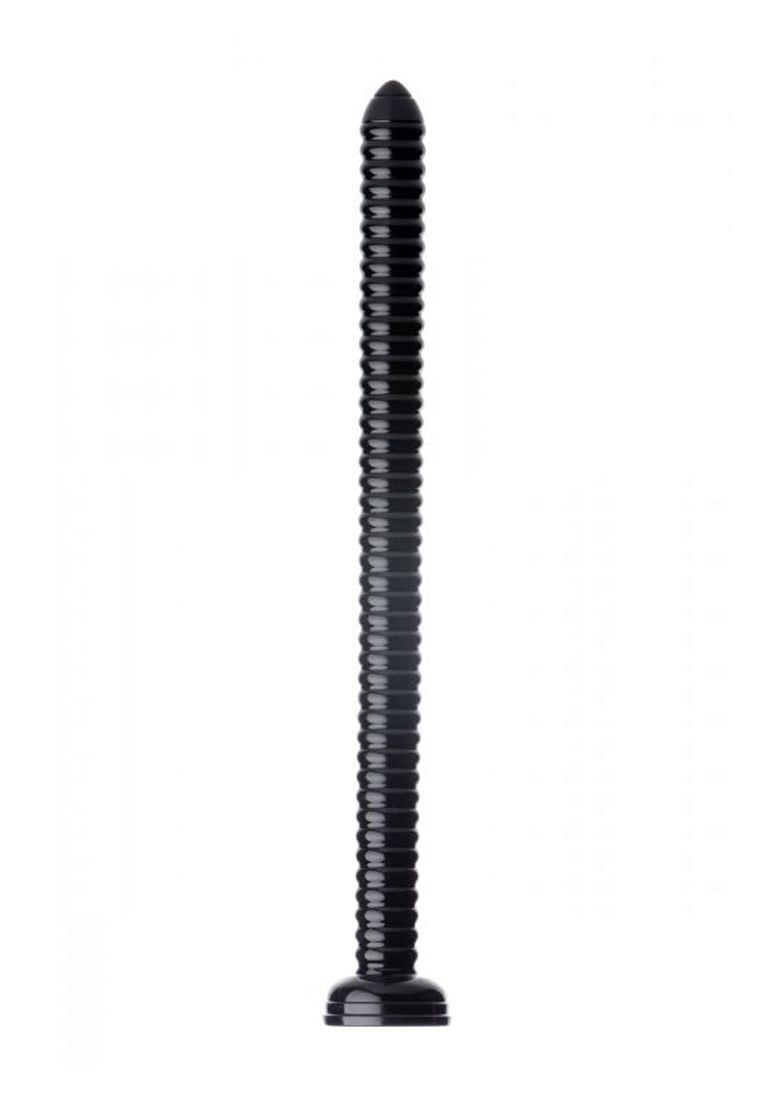 Hosed 19 Inch Ribbed Hose, čierne análne dildo s prísavkou a rebrovanou textúrou 51 x 3,5 cm