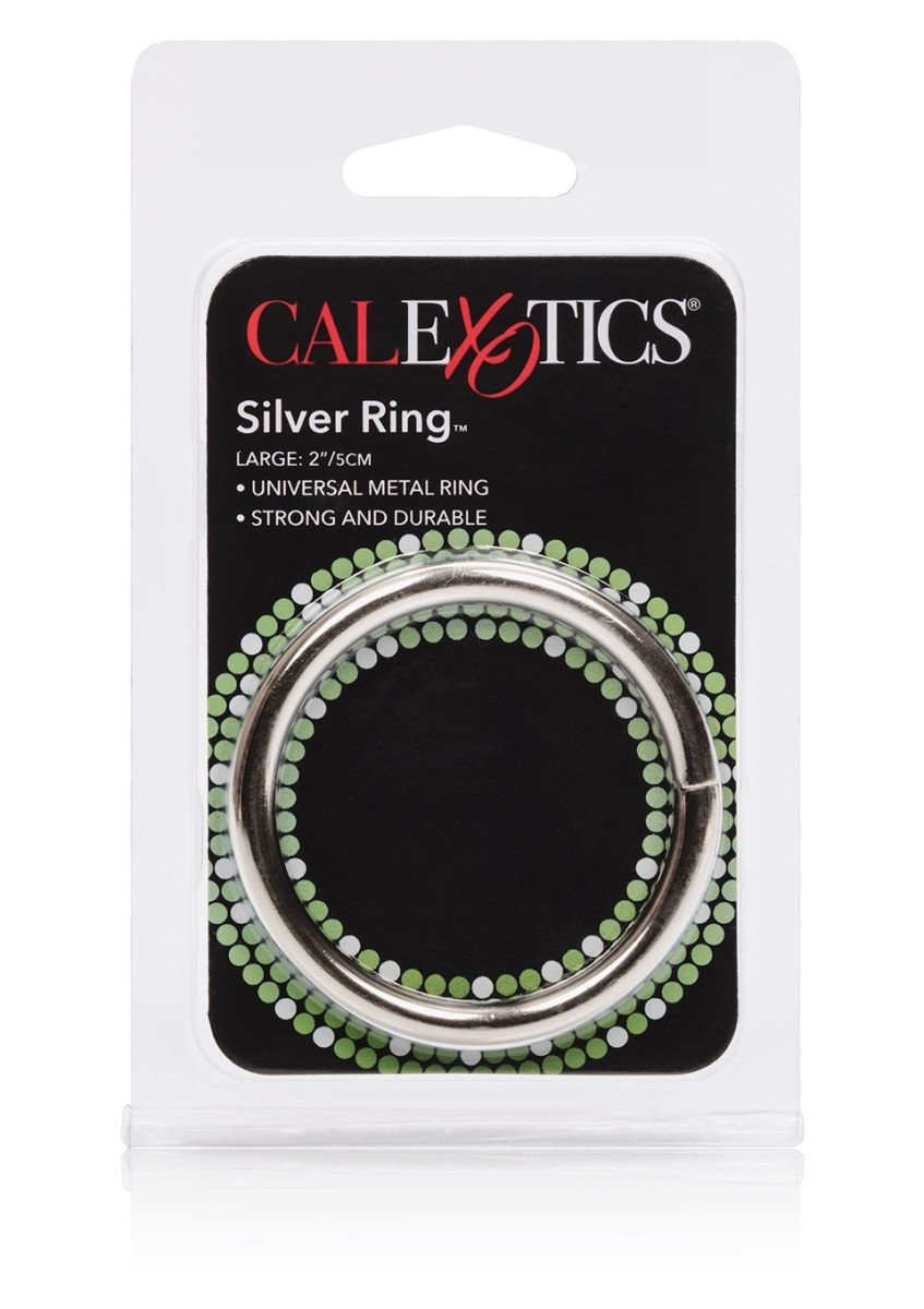 Kovový erekční kroužek CalExotics Silver Ring Large, stříbrný kroužek na penis
