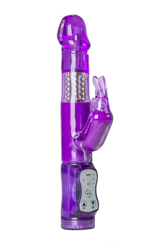 EasyToys Rabbit Vibrator Purple, rotační vibrátor na bod G a klitoris 21,5 x 2.5–3,2 cm