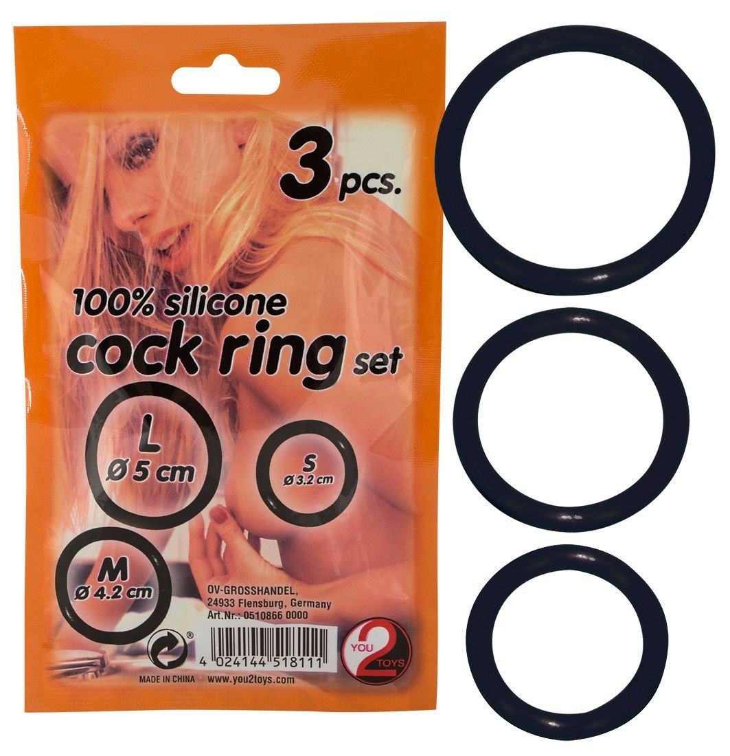 You2Toys 100% Silicone Cock Ring Set, sada 3 ks čiernych silikónových erekčných krúžkov
