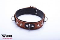 Whips Slave Leather Collar with Leash for Him Cognac