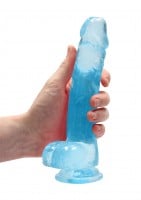 Gélové dildo RealRock Crystal Clear 8″ modré