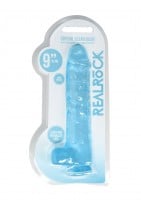 Gélové dildo RealRock Crystal Clear 9″ modré