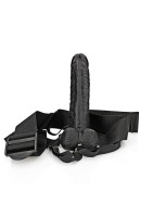 Duté připínací dildo RealRock Hollow Strap-On 7″ černé