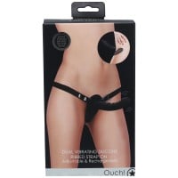 Vibrační připínací dildo Ouch! Dual Vibrating Silicone Ribbed Strap-On