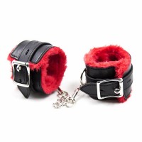 Slave4master Red & Black Plush Wrist Cuffs