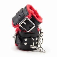 Slave4master Red & Black Plush Wrist Cuffs