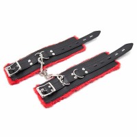 Slave4master Red & Black Plush Wrist Cuffs