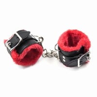 Slave4master Red & Black Plush Wrist Cuffs