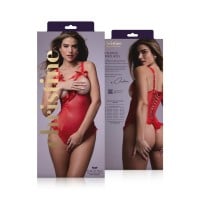 Erotické body Christine Wetlook Open Crotch Mistique červené