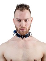 Obojek Mister B Slave Collar 4 D-Rings modrý