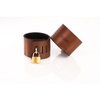 Kožená pouta Whips Primal Bond Cuffs With Padlock Large hnědá