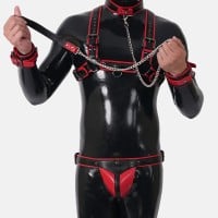 Súprava Furrjoi Harness Set with Crotch čierno-červená