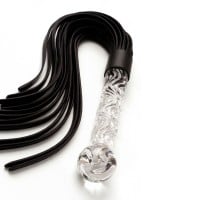 Skleněné dildo a důtky ToyJoy Glass Worxx Crystal Leather Whip