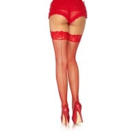 Leg Avenue Stay Up Fishnet Thigh Highs with Backseam Red