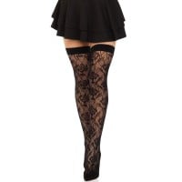 Leg Avenue Wild Rose Net Thigh Highs Black