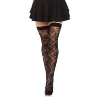 Leg Avenue Wild Rose Net Thigh Highs Black
