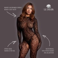Le Désir Roxy Leopard Open Knit Cat Suit S–XL