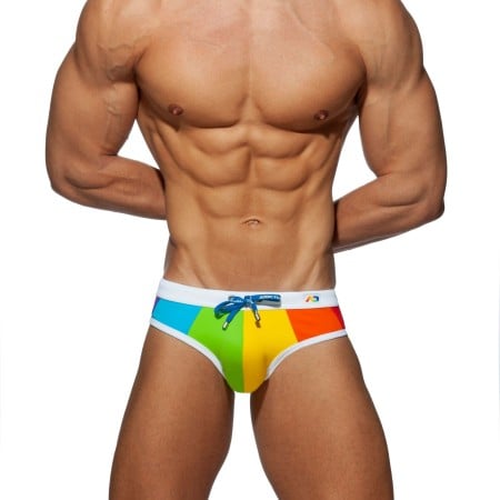 Plavky Addicted ADS238 Rainbow Swim Brief biele