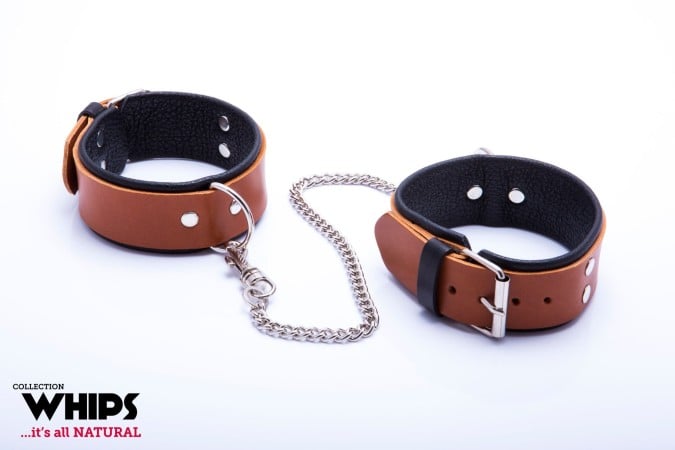 Whips Leather Ankle Cuffs for Him Cognac