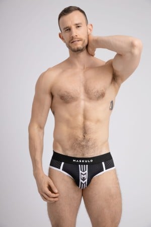 Slipy Maskulo BR074-80 Printed Mesh Briefs bílé