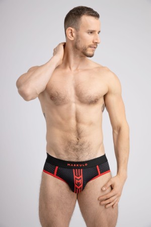 Maskulo BR074-10 Printed Mesh Briefs Red