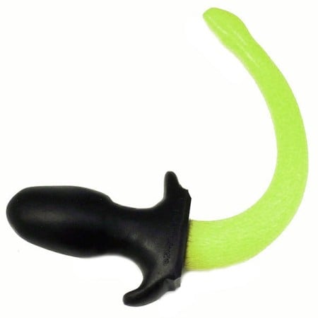 Anální kolík s ocasem SquarePegToys Happy Puppy Tail Glow Lime M