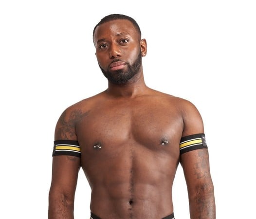 Pásky na bicepsy Mister B Urban Club Striped žluté