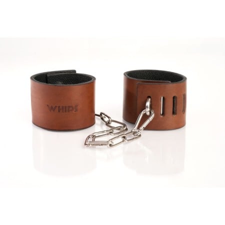 Kožená pouta Whips Primal Bond Cuffs With Padlock Large hnědá