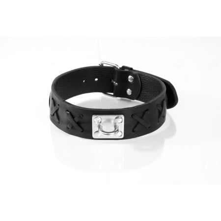 Whips Primal Bond Laced Leather Collar Large Black