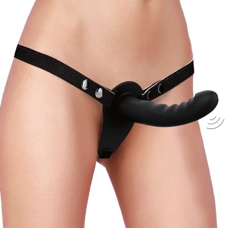 Vibrační připínací dildo Ouch! Dual Vibrating Silicone Ribbed Strap-On