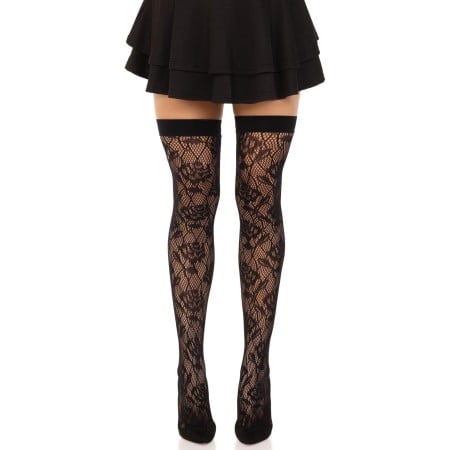 Leg Avenue Wild Rose Net Thigh Highs Black
